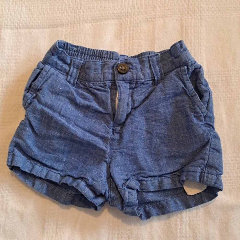 Janie and Jack boys size 6 to 12 months linen blend blue shorts